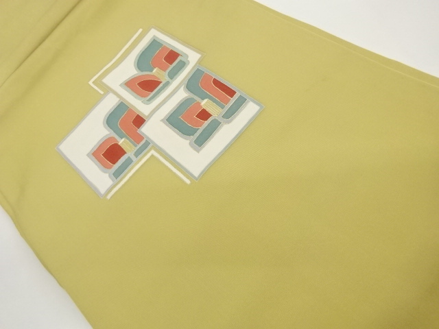 塩瀬色紙に抽象椿模様名古屋帯